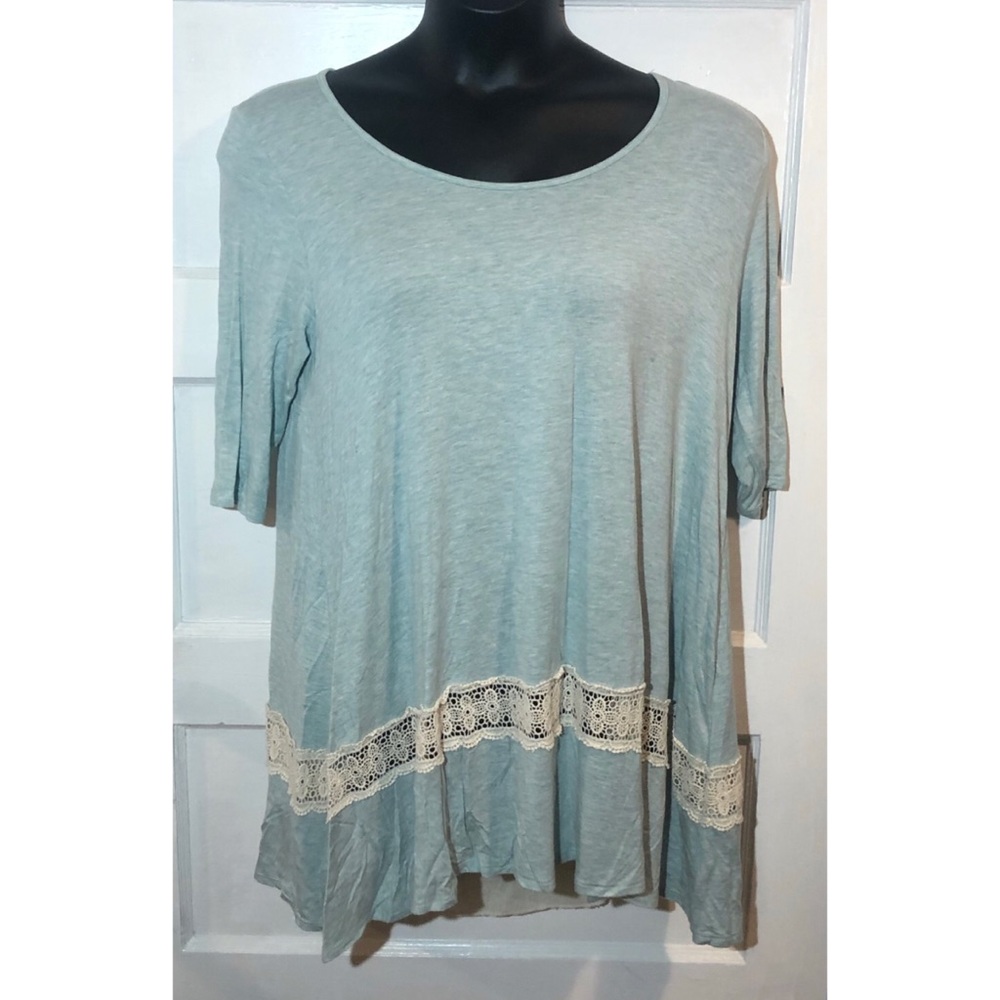 Blue Shirt with Lace Detail
